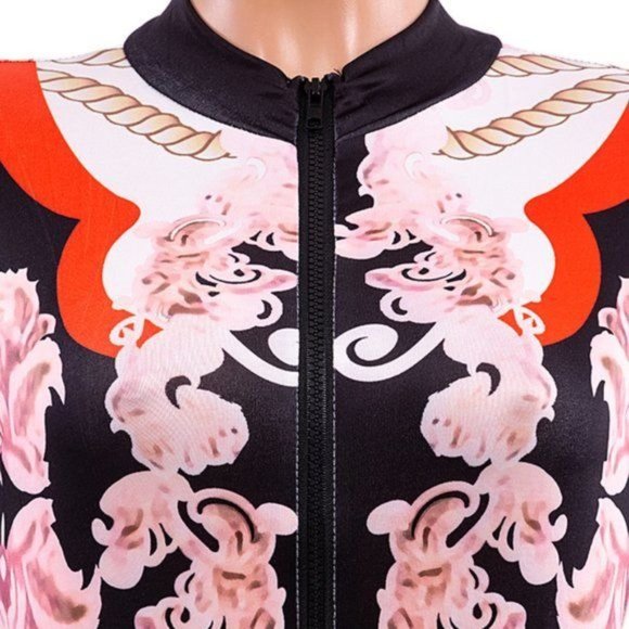 Callie Geisha: Cherry Blossom Sexy Stretch Bodycon Zip Up Midi Dress Medium - Picture 6 of 7